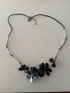 Chico's Black Floral Tube Bead Necklace